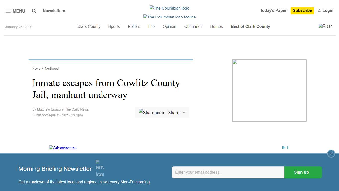 Inmate escapes from Cowlitz County Jail, manhunt underway - The Columbian